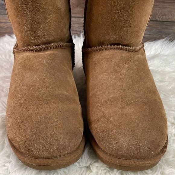 BEACH FEET Suede Sheepskin Wool Lined Classic Low Chestnut Women’s Boot Size 8 - Picture 8 of 16